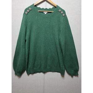 Crown & Ivy Emerald Green Jeweled Shoulder Sweater XXL 💚